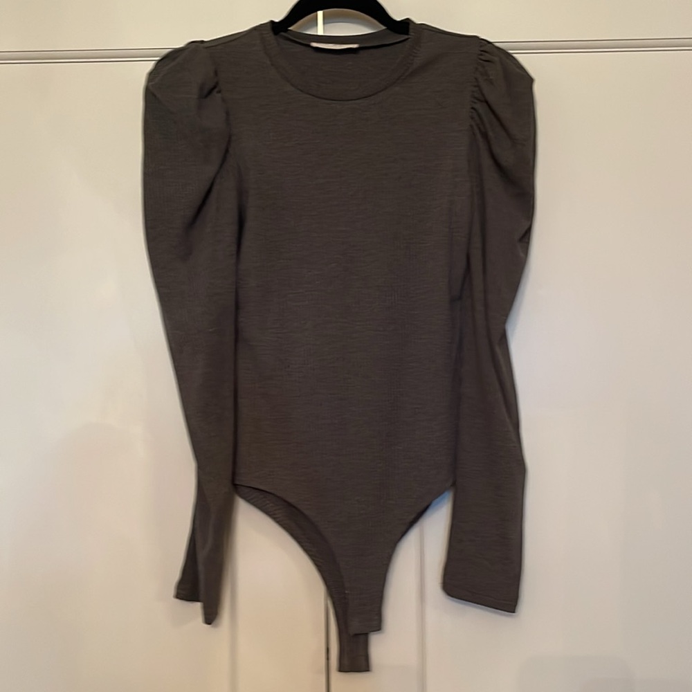 Elegant Charcoal Gray Ribbed Women's Bodysuit